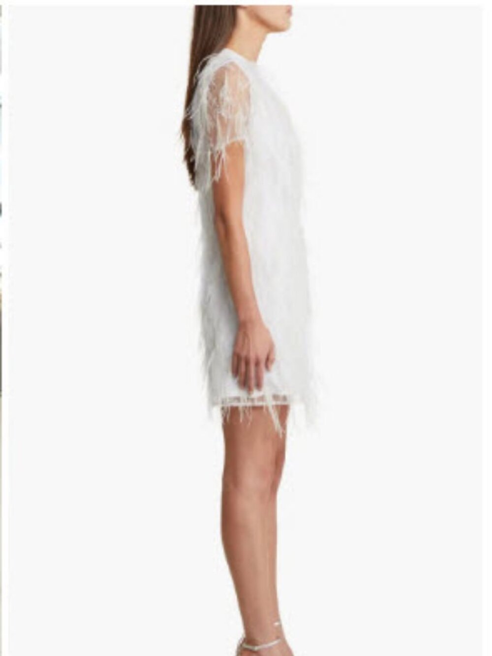 NWT Women Milly Rana White (Item-7014) Short Sleeve Feather Mini Shift Dress S - Picture 2 of 14